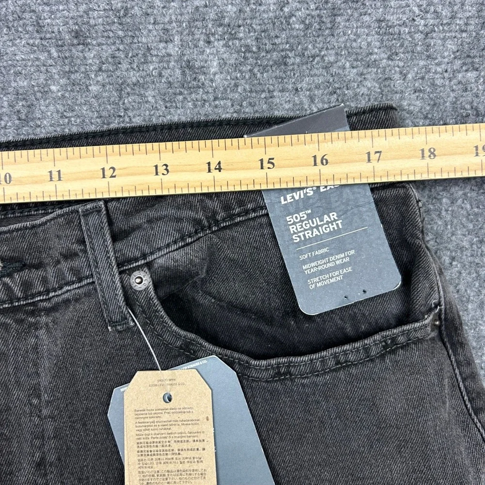 Levi's 505 Regular Straight Jeans Mens 36x32 Washed Black Stretch Denim Pants